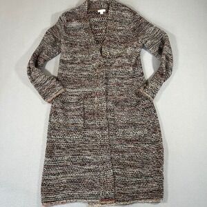 J. Jill Women Space Dye Longline duster Cardigan Sweater Brown Multi Knit Size S